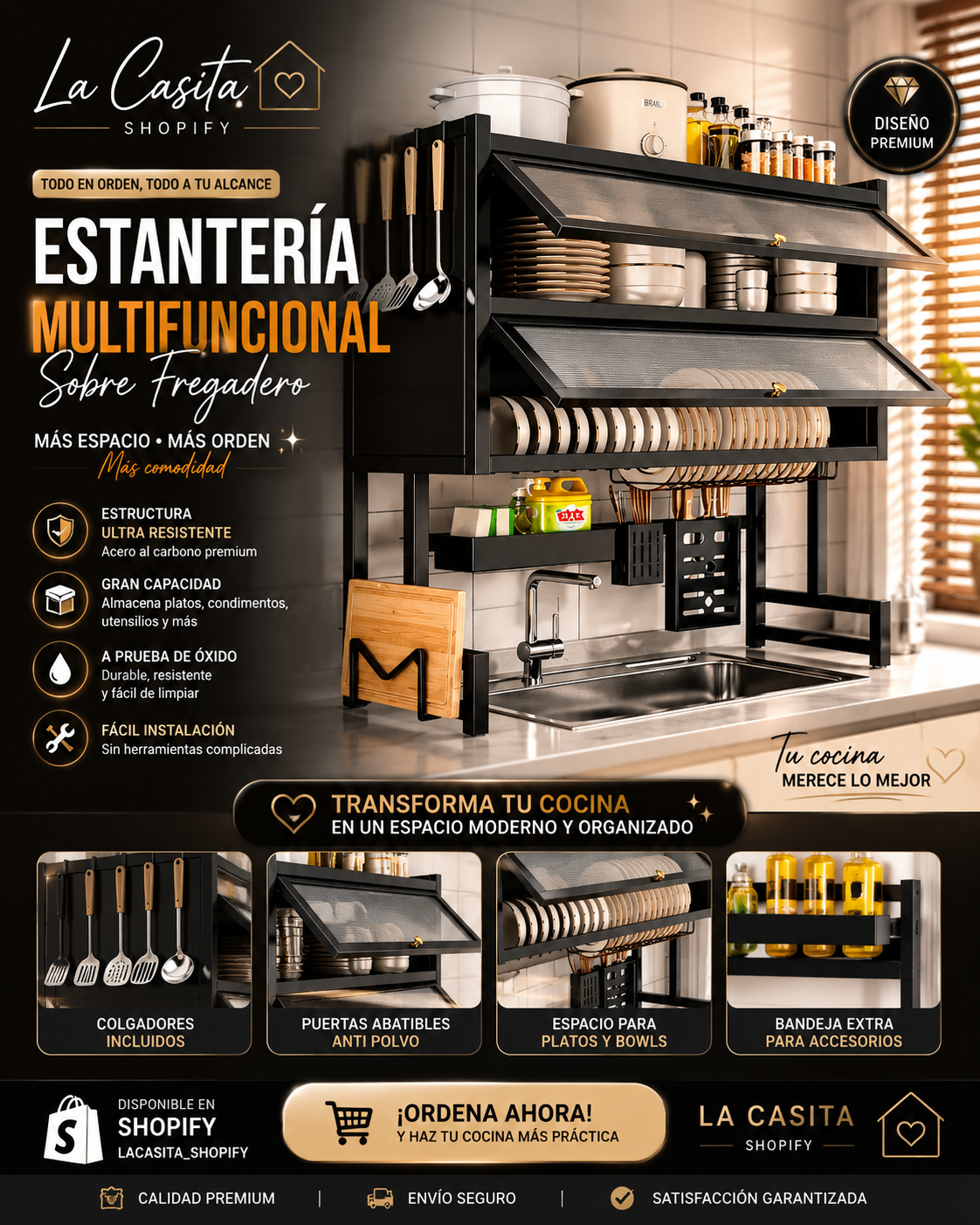 RackChef Pro™ – Estantería Multifuncional Sobre Fregadero