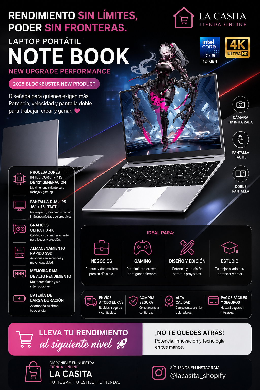 Laptop Portátil Notebook Dual Screen Intel Core i7/i5 12ª Gen 4K Touch