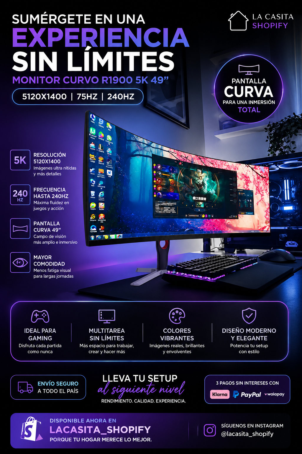 Monitor Curvo Gaming 49” 5K 240Hz UltraWide