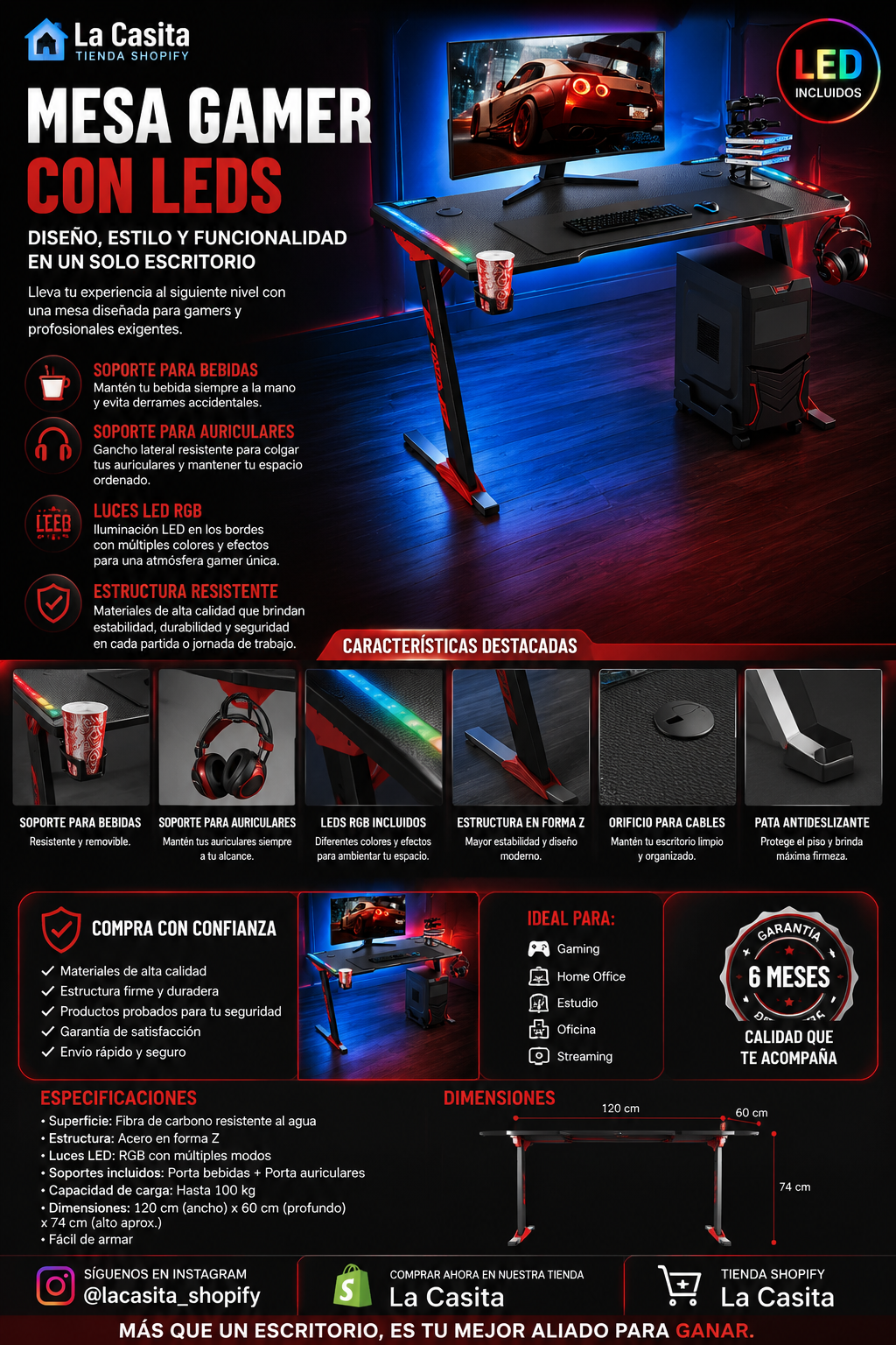 Mesa Gamer con LEDs